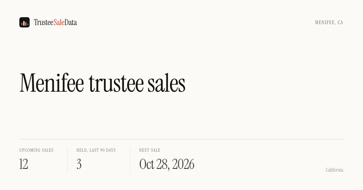 Menifee, CA Foreclosure Auctions & Trustee Sales